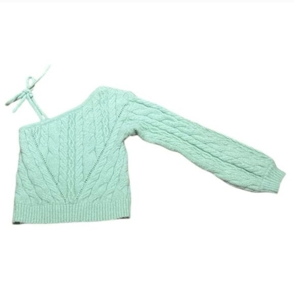 Wild Fable Women's One Shoulder Tie Cable Pullover Sweater Mint Green - Picture 5 of 7